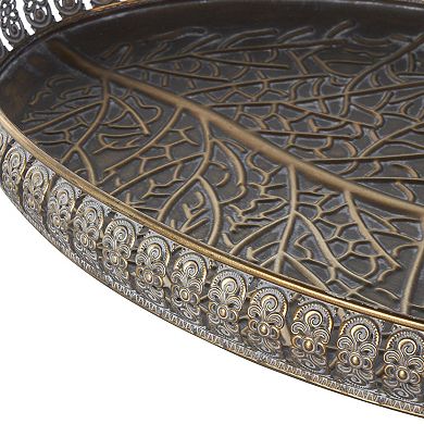 Stella & Eve Metal Ornate Oval Tray with Tree Patterned Interior Table Decor