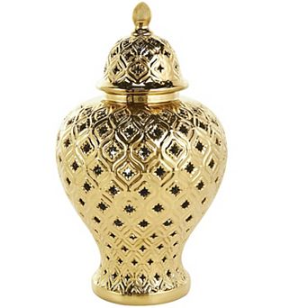Stella & Eve Gold Ceramic Decorative Jar with Geometric Cutout Lid
