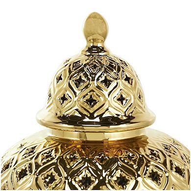 Stella & Eve Gold Ceramic Decorative Jar with Geometric Cutout Lid