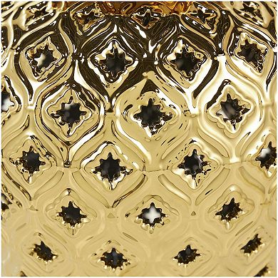 Stella & Eve Gold Ceramic Decorative Jar with Geometric Cutout Lid