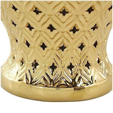 Stella & Eve Gold Ceramic Decorative Jar with Geometric Cutout Lid