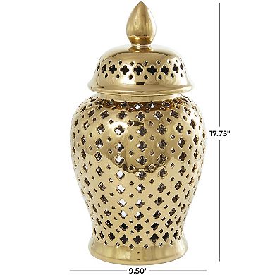 Stella & Eve Gold Ceramic Decorative Jar with Geometric Cutout Lid