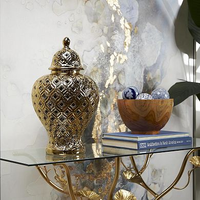 Stella & Eve Gold Ceramic Decorative Jar with Geometric Cutout Lid