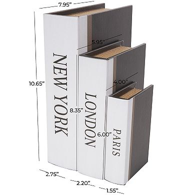 Stella & Eve Faux Book Storage Decorative Box Set of 3 Paris London New York