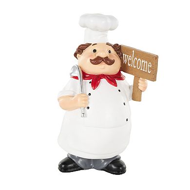 Stella & Eve Polystone Chef Figurine with Welcome Signs Table Decor