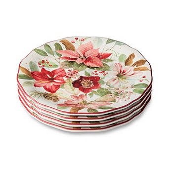 Certified International Winter Blooms Set of 4 Dinner Plates