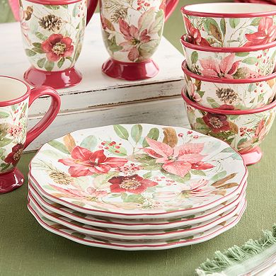 Certified International Winter Blooms Set of 4 Dinner Plates