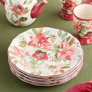 Certified International Winter Blooms Set of 4 Dinner Plates