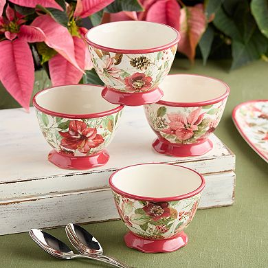 Certified International Winter Blooms Set of 4 Ice Cream Bowls