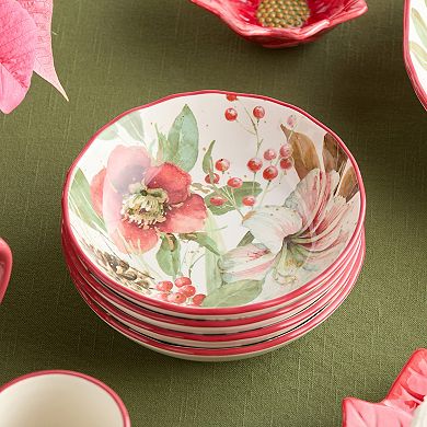 Certified International Winter Blooms Set of 4 Soup Bowls 8 Inches