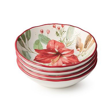 Certified International Winter Blooms Set of 4 Soup Bowls 8 Inches