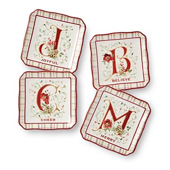 Certified International Winter Blooms Set of 4 Canape Plates