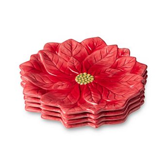 Certified International Winter Blooms Set of 4 3D Poinsettia Dessert Plates
