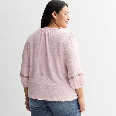 Plus Size Apt. 9® Elbow Sleeve Ric Rac Trim Top