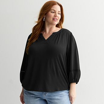Plus Size Apt. 9® Elbow Sleeve Ric Rac Trim Top