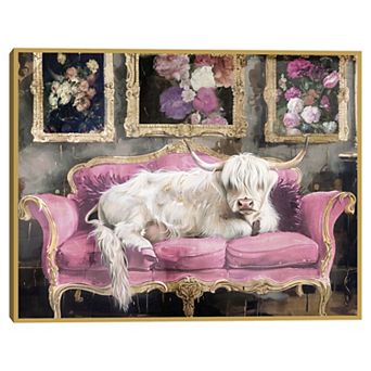 Masterpiece Lounging Cow Framed Canvas Wall Art