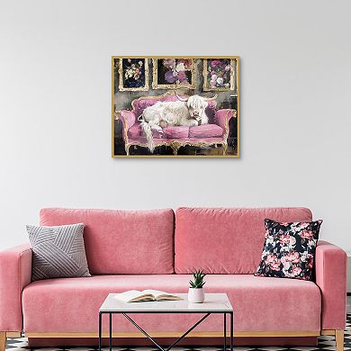 Masterpiece Lounging Cow Framed Canvas Wall Art