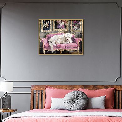 Masterpiece Lounging Cow Framed Canvas Wall Art