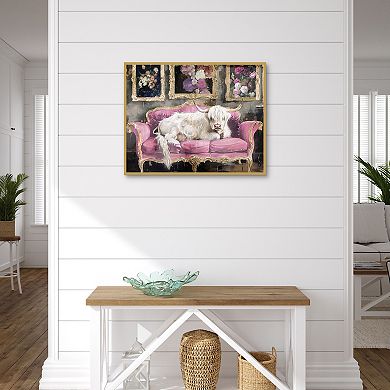 Masterpiece Lounging Cow Framed Canvas Wall Art