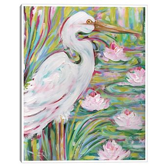 Masterpiece Great White Egret Framed Canvas Wall Art