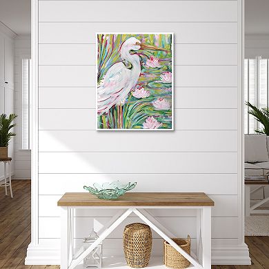 Masterpiece Great White Egret Framed Canvas Wall Art
