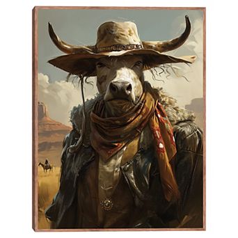 Masterpiece Cowboy Cow Framed Canvas Wall Art