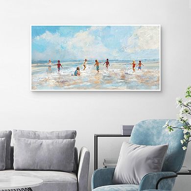 Masterpiece A Day at the Beach Framed Canvas Wall Art
