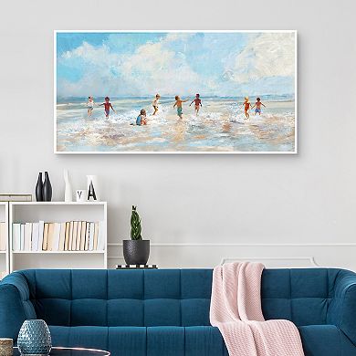Masterpiece A Day at the Beach Framed Canvas Wall Art