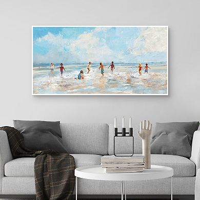 Masterpiece A Day at the Beach Framed Canvas Wall Art
