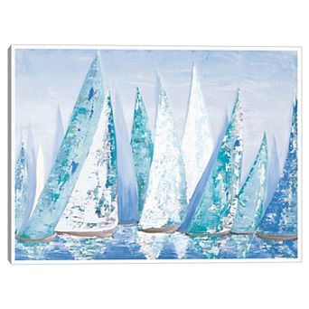 Masterpiece Offshore Blue Sailboat Framed Canvas Wall Art