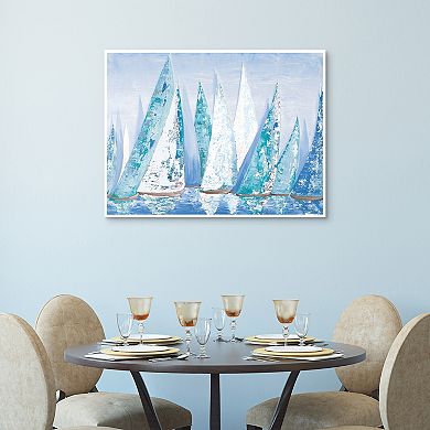 Masterpiece Offshore Blue Sailboat Framed Canvas Wall Art