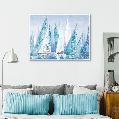 Masterpiece Offshore Blue Sailboat Framed Canvas Wall Art