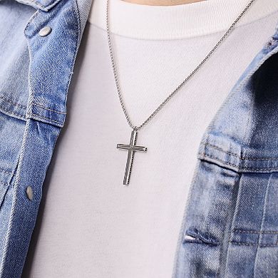 Men's LYNX Sterling Silver Black Gemstone Cross Pendant Necklace