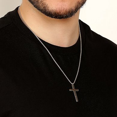 Men's LYNX Sterling Silver Black Gemstone Cross Pendant Necklace