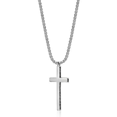 Men's LYNX Sterling Silver Black Gemstone Cross Pendant Necklace