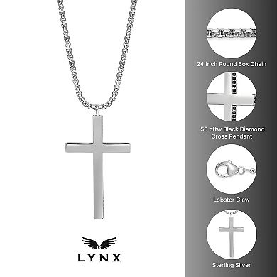 Men's LYNX Sterling Silver 1/2 Carat T.W. Black Diamond Cross Pendant Necklace