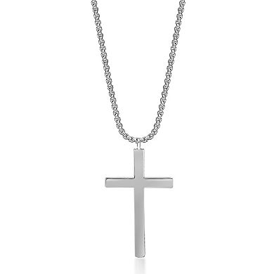 Men's LYNX Sterling Silver Black Gemstone Cross Pendant Necklace