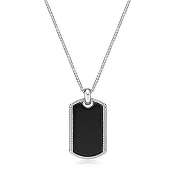 Men's LYNX Sterling Silver Gemstone Dog Tag Pendant Necklace