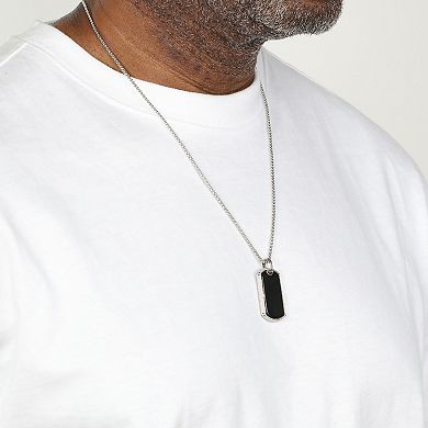 Men's LYNX Sterling Silver Gemstone Dog Tag Pendant Necklace