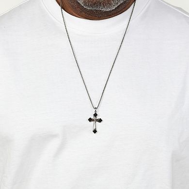 Men's LYNX Sterling Silver Black Onyx Cross Pendant Necklace