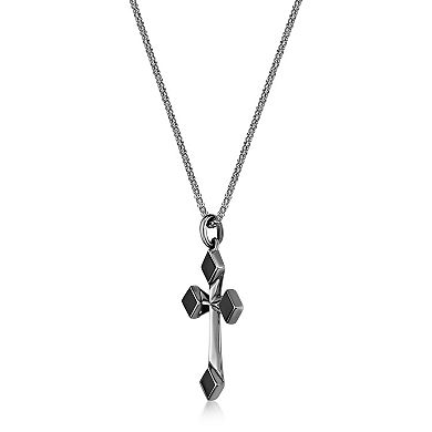 Men's LYNX Sterling Silver Black Onyx Cross Pendant Necklace