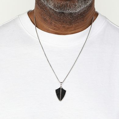 Men's LYNX Sterling Silver Gemstone Shield Pendant Necklace