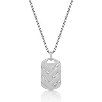 Men's LYNX Sterling Silver Lab-Created Gemstone Dog Tag Pendant Necklace
