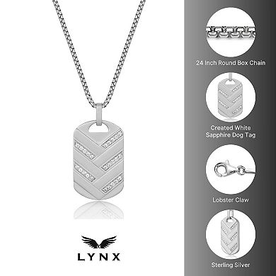 Men's LYNX Sterling Silver Lab-Created Gemstone Dog Tag Pendant Necklace