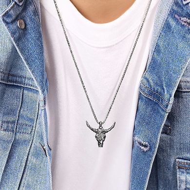 Men's LYNX Sterling Silver Bull Pendant Necklace