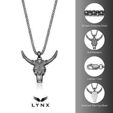 Men's LYNX Sterling Silver Bull Pendant Necklace
