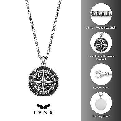 Men's LYNX Sterling Silver Compass Pendant Necklace