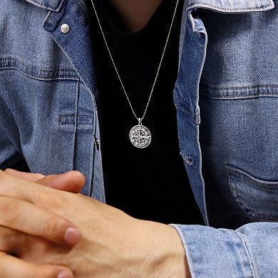 Men's LYNX Sterling Silver Compass Pendant Necklace