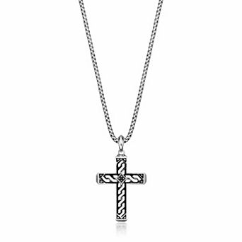 Men's LYNX Sterling Silver Cross Pendant Necklace