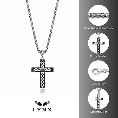 Men's LYNX Sterling Silver Cross Pendant Necklace